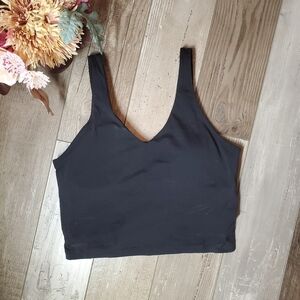 Black Sleeveless Fitted Cropped Tank Top Size Large V-Neckline EUC